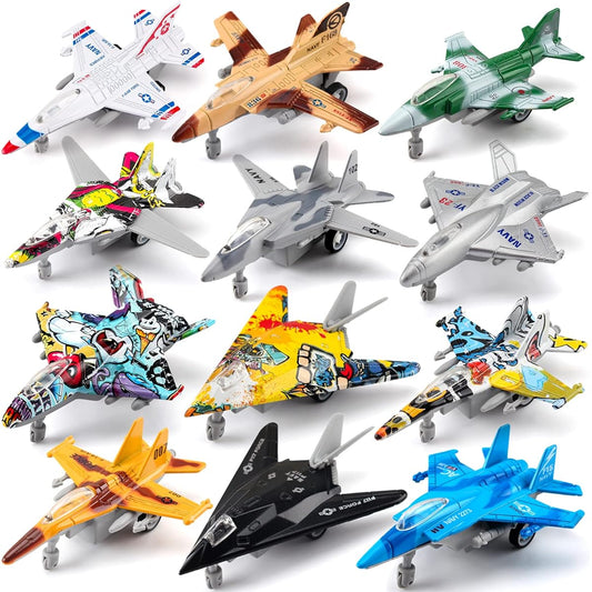 Atralo Service 12-in-1 Model Airplane Toy Set Diecast Metal Military Theme Fighter Jet Mini Air Force Kids Playset