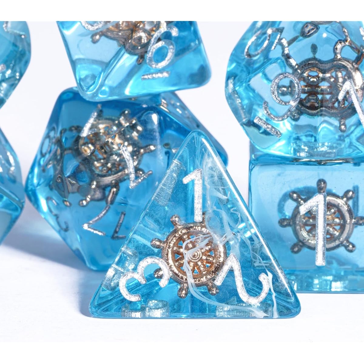 UDIXI Polyhedral Dice Set 7pcs D&D Ladder, Blue DND Dice with White Floating Silk for Dungeons & Dragons RPG MTG and Other Tabletop Games