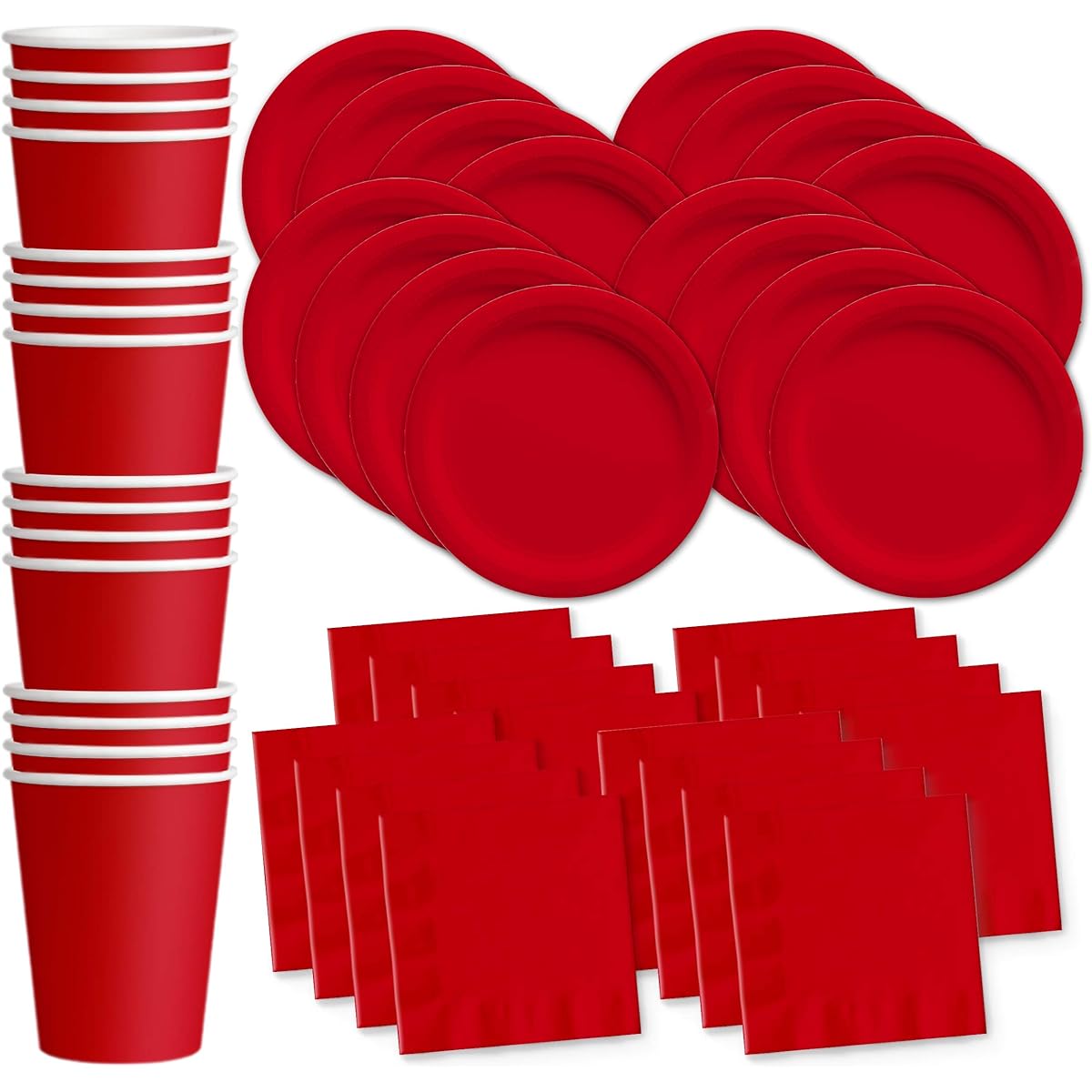 Solid Red Birthday Party Supplies Set Plates Napkins Cups Tableware Kit for 16 Guests