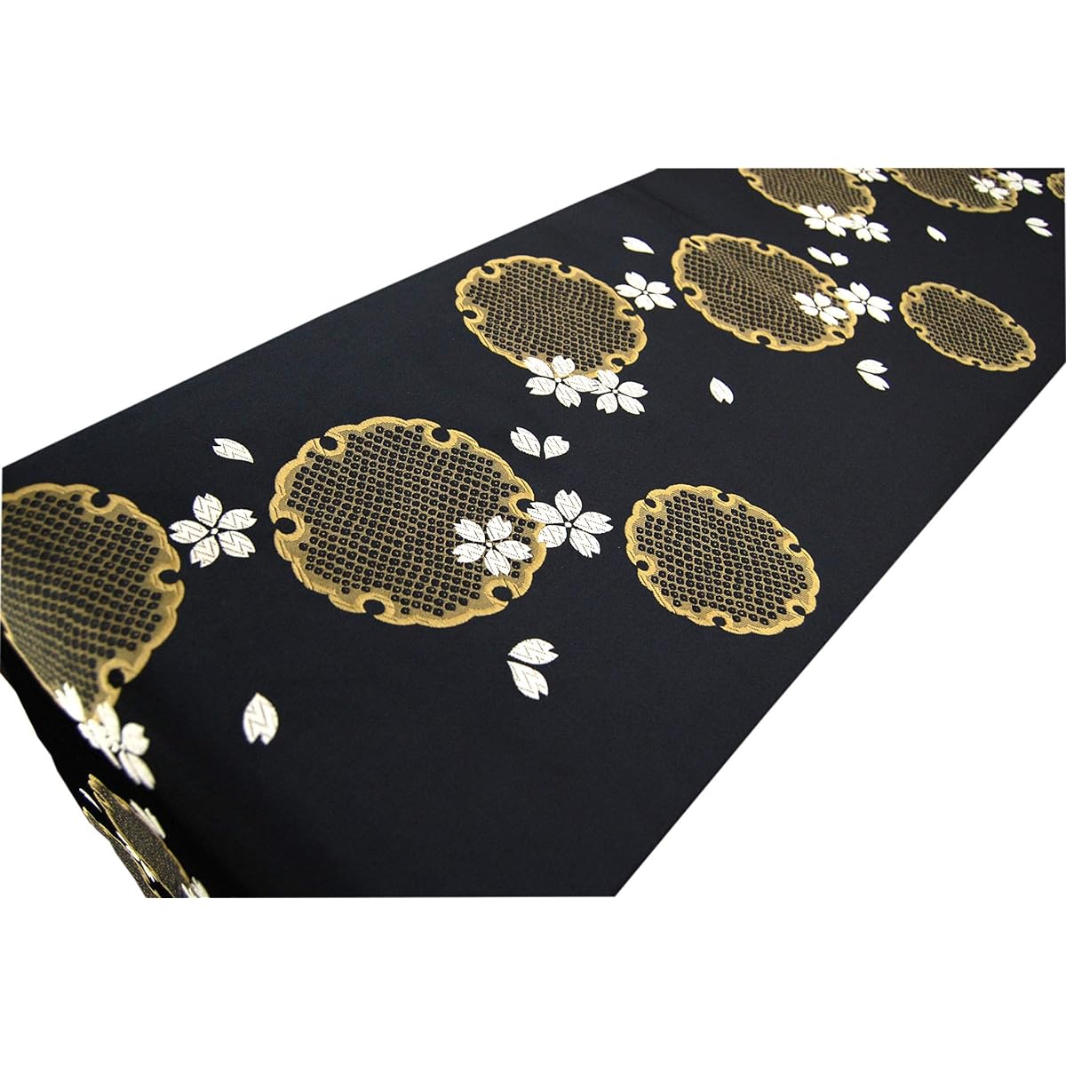 Japanese style kimono table runner, Japanese pattern, obi style, boxed and wrapped, 150cm, Yukiwa (black)