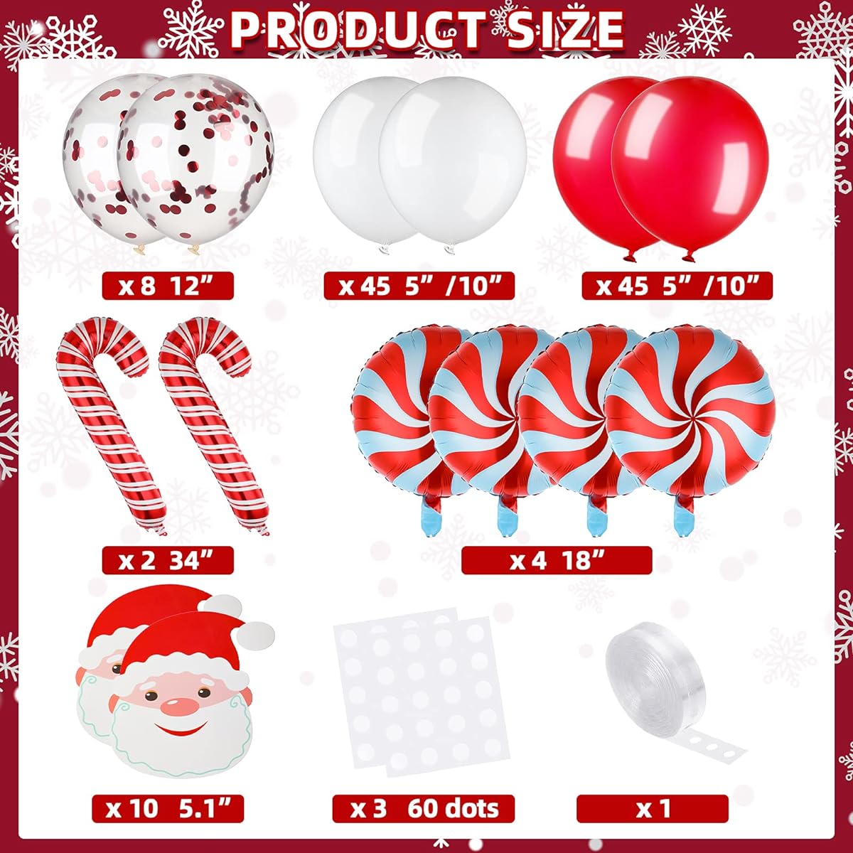 Christmas Balloon Garland Arch Kit 108 Pieces Christmas Theme Balloons Christmas Red White Candy Balloons Christmas Latex Foil Balloons Santa Claus Cutouts for Christmas Party Decorations