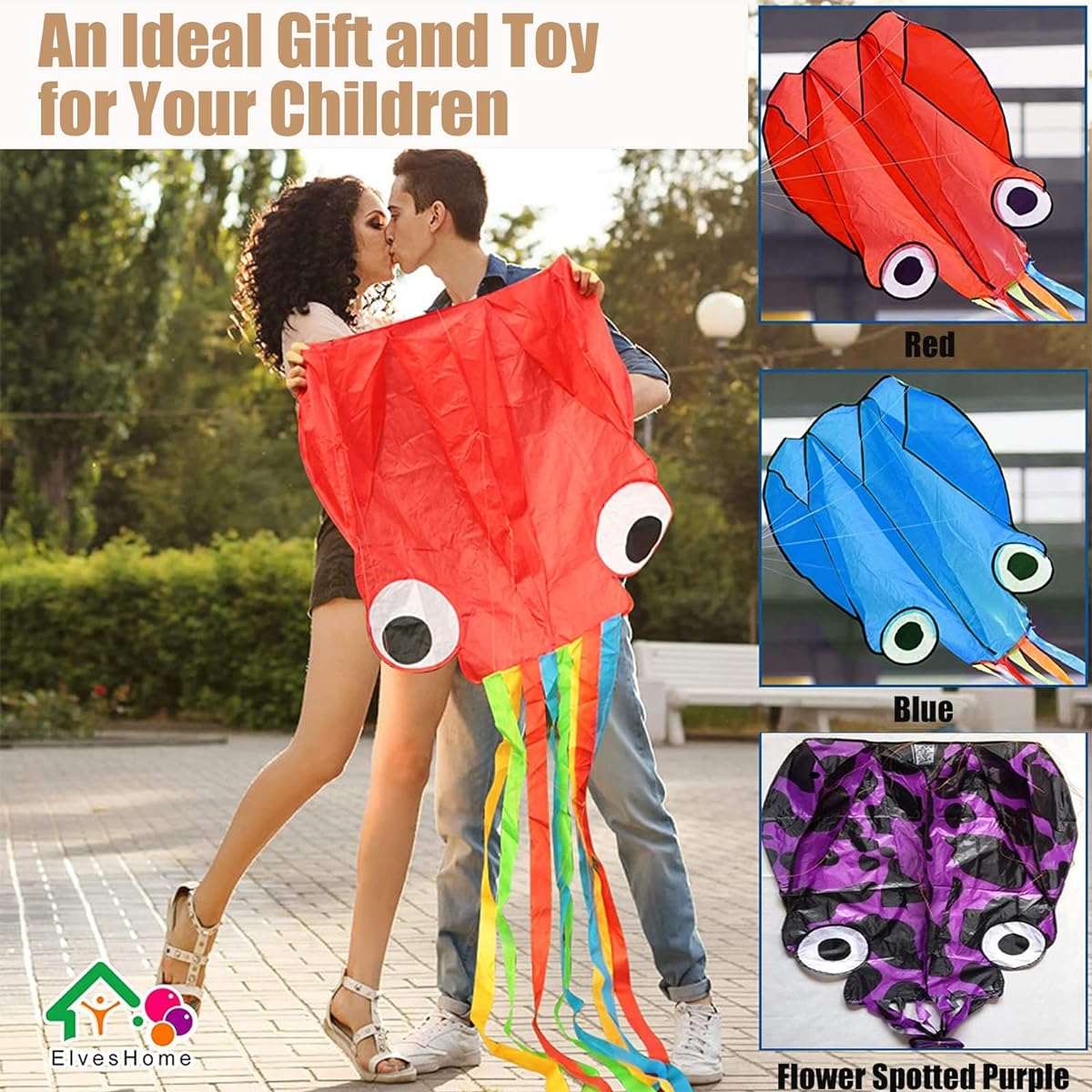 Octopus Kite 3 Pack 3 Colors Kites with Long Tail 3D Beach Kite for Kids Easy to Fly Kite Toys for Beginners Boys Girls Easy Flyer Kite Kit with Kite String 100M Easy to Fly Kite for Adults
