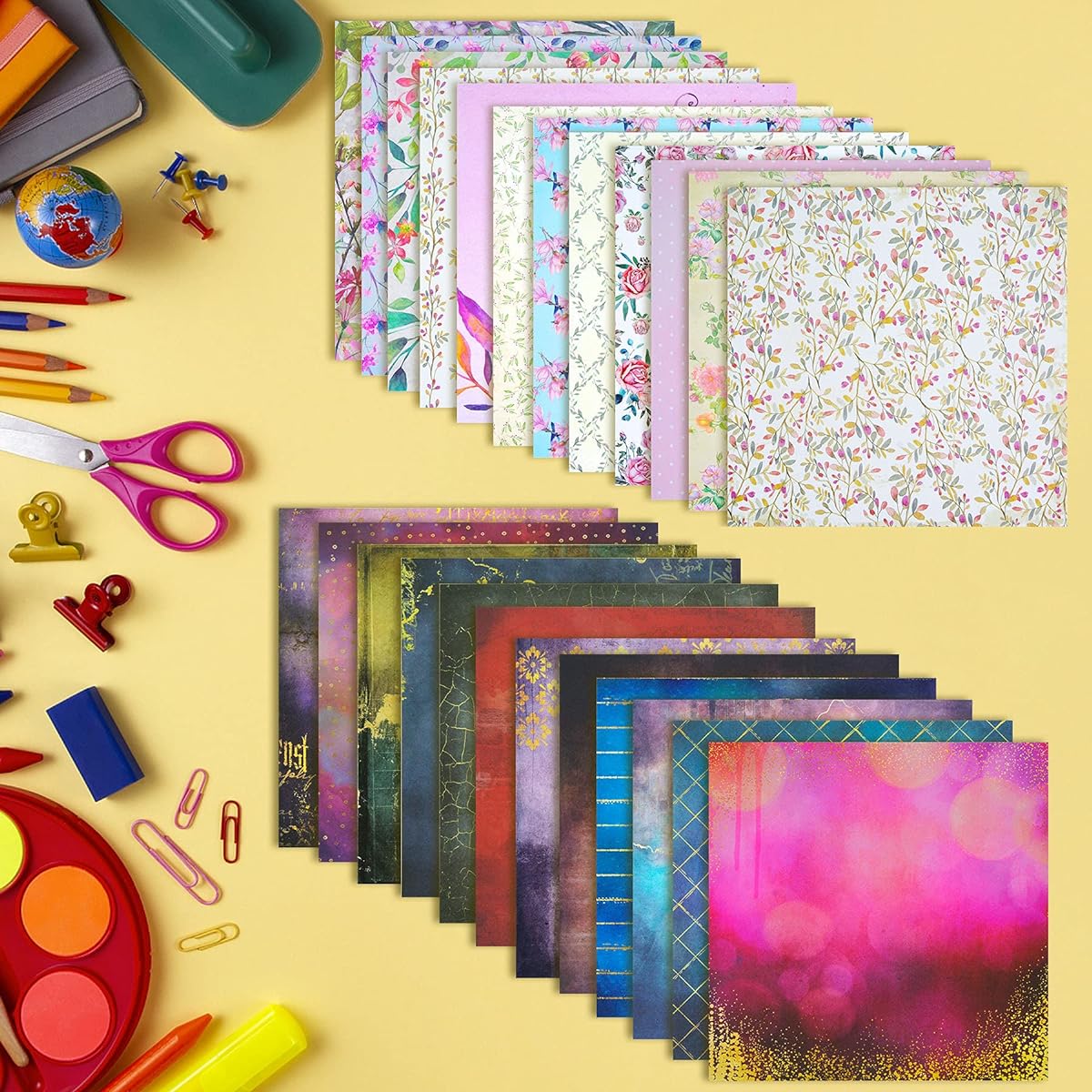 Rancco 48 Sheets Scrapbook Paper Set, Beautiful Sky & Beautiful Flowers Card Stock Paper Pad Single Sided Patterned Paper for Card Making/Bouquet/DIY Photo Album 6x6" 12x12" Decorative Craft Paper