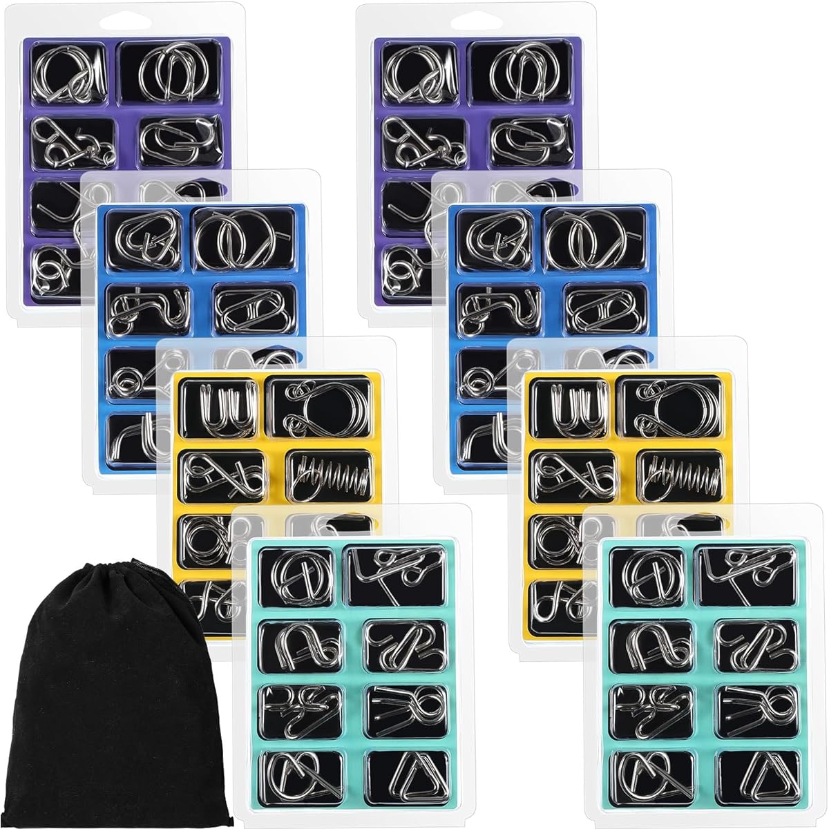 Liliful 64 Piece Brain Teaser Metal Puzzle with Pouch, Metal Puzzle for Adults, Metal Brain Teaser Puzzle for Adults, Puzzle Game, Metal Brain Puzzle for Boys Girls Teens, Unlock Interlock Game