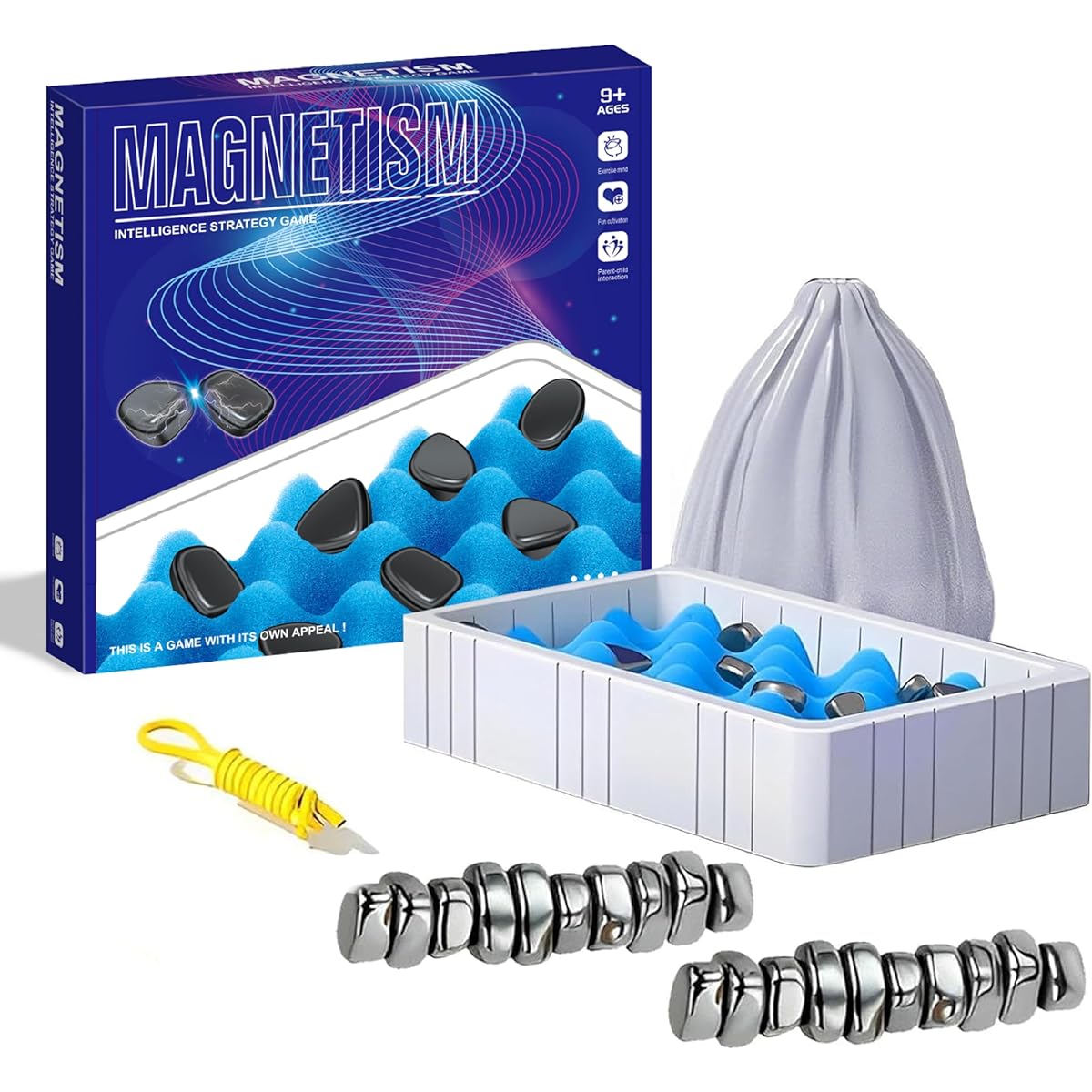 Dhrana Magnetic Chess Game Set with Stones, Kluster Magnetic Lock Board Game for Adults and Kids 6-8-12, Family Night with String, Tabletop Portable Strategy Chess Board, Tabletop Game Set (Style 1)