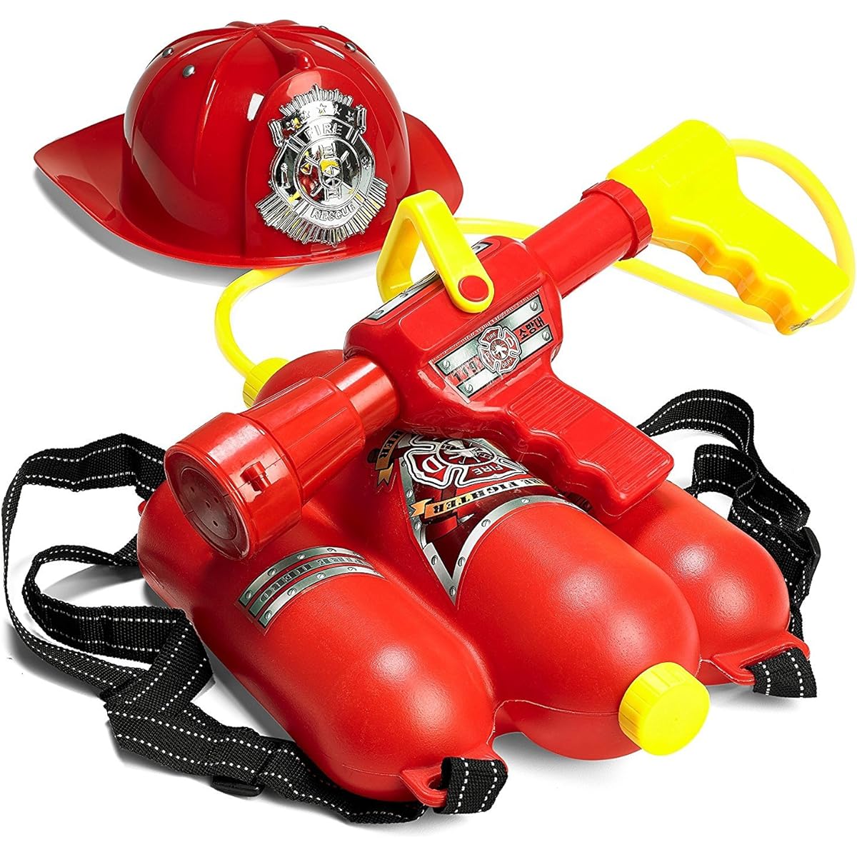 Prextex Fireman Backpack Water Gun Blaster with Fire Hat- Water Gun Beach Toy and Outdoor Sports Toy