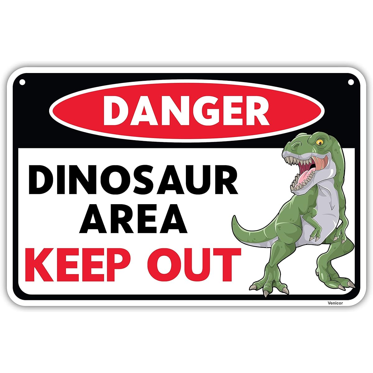 Venicor Dinosaur Sign - 8 x 12 Inch - Aluminum - T Rex - Dinosaur Room Decorations for Boys - Dinosaur Decor for Boys Room - Dinosaur Cross Pictures Wall Art Decor - Dinosaur Stuff Poster