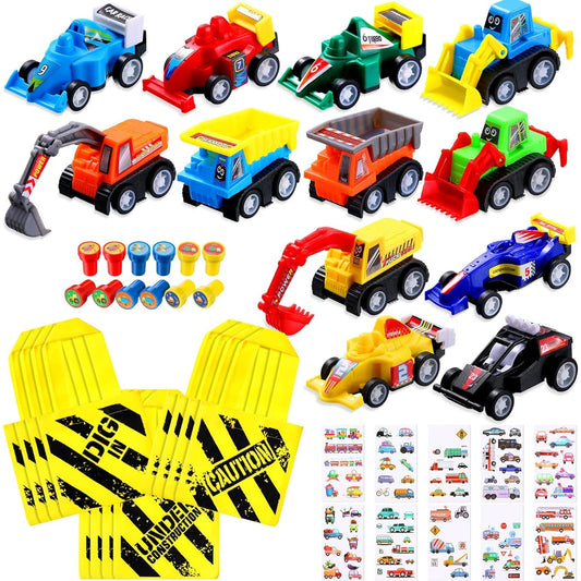 46 Pieces Buildable Birthday Party Supplies 12 Party Bags 12 Mini Dump Trucks 12 Truck Stampers 12 Stick-On Easter Tattoos Party Favors for Boys Girls Classroom Rewards