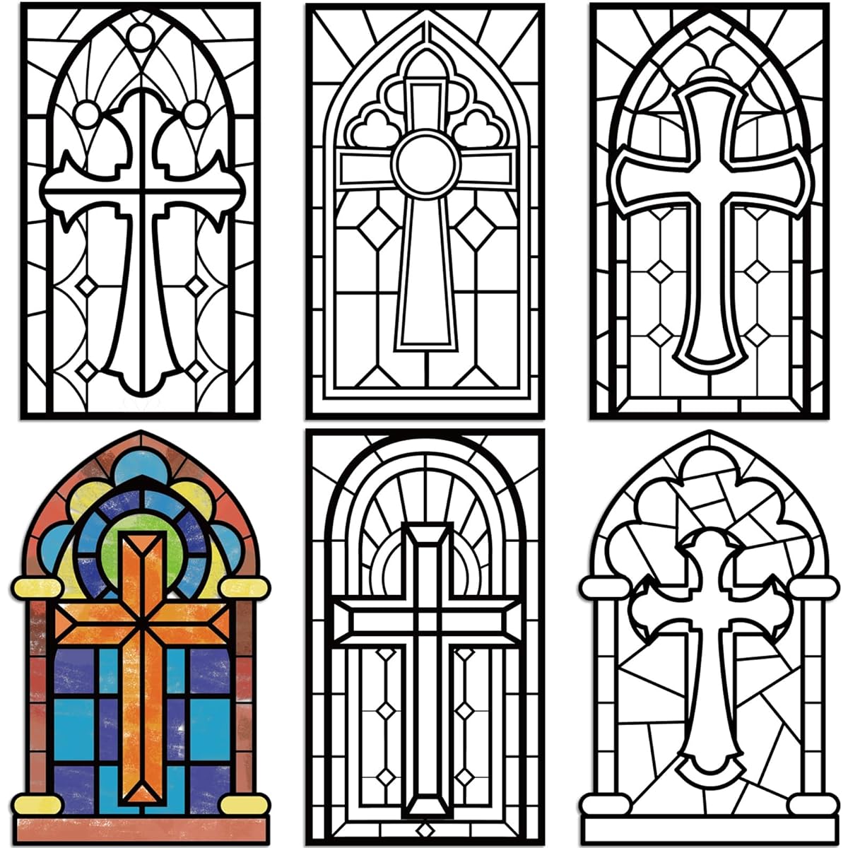 Dinifee 36 Pieces Easter Color Paint Your Own Cross Nativity Cross Crafts for Kids DIY Make Your Own Ornament Kit for Sunday School Home Activities, 6 Styles, 5 x 9 Inch