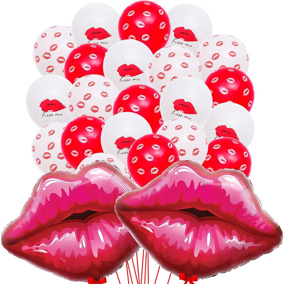 Large 30 Inch Red Lip Balloons - Pack of 25 Valentine's Day Balloons | Kiss Me Latex Balloons Valentine's Day Decorations | Kiss Me Latex Balloons Romantic Decoration Special Night | Kiss Balloons