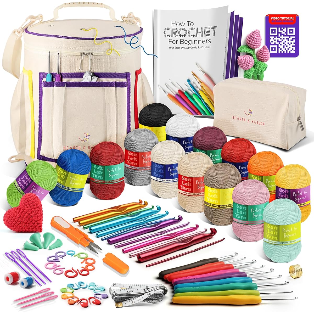 Crochet Kit for Beginners/Adults/Kids – Crochet Kit for Beginners Step-by-Step Video Tutorial Amigurumi Crochet Kit Crochet Starter Kit with Soft Crochet Yarn and Crochet Bag