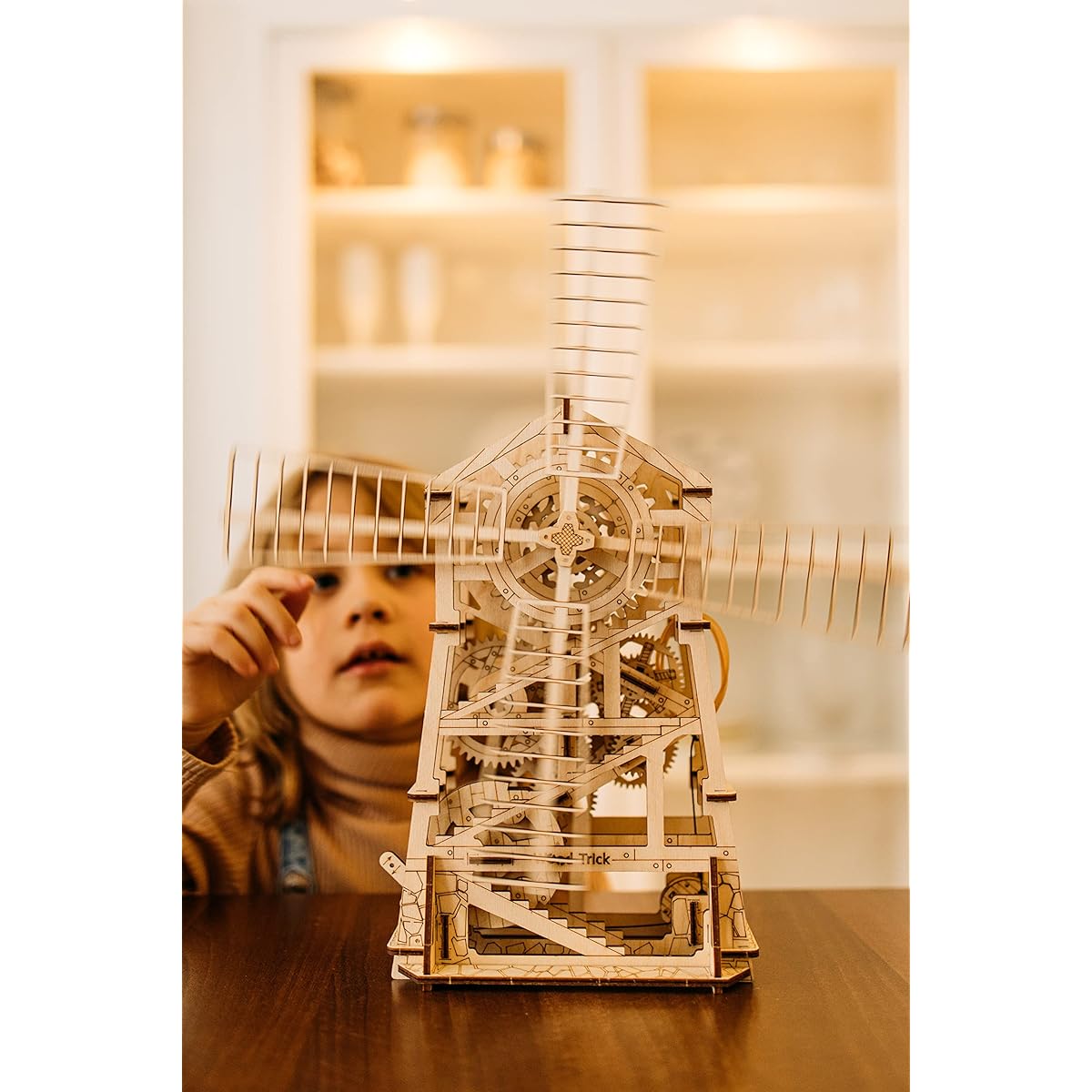 Wood Trick Gnome Windmill / 3D wooden puzzle that you can move and play with / Wooden model