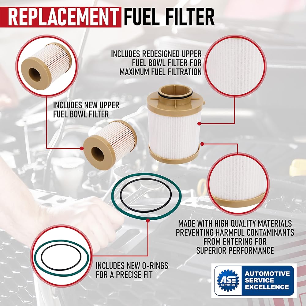 Replacement Fuel Filter - Ford - 2003-2007 - F250, F350, F450, F550 Super Duty, Excursion - FD4616, 3C3Z9N184CB - 6.0L V8 Diesel Upper Fuel Bowl and Lower Lifter Pump Filter Replacement