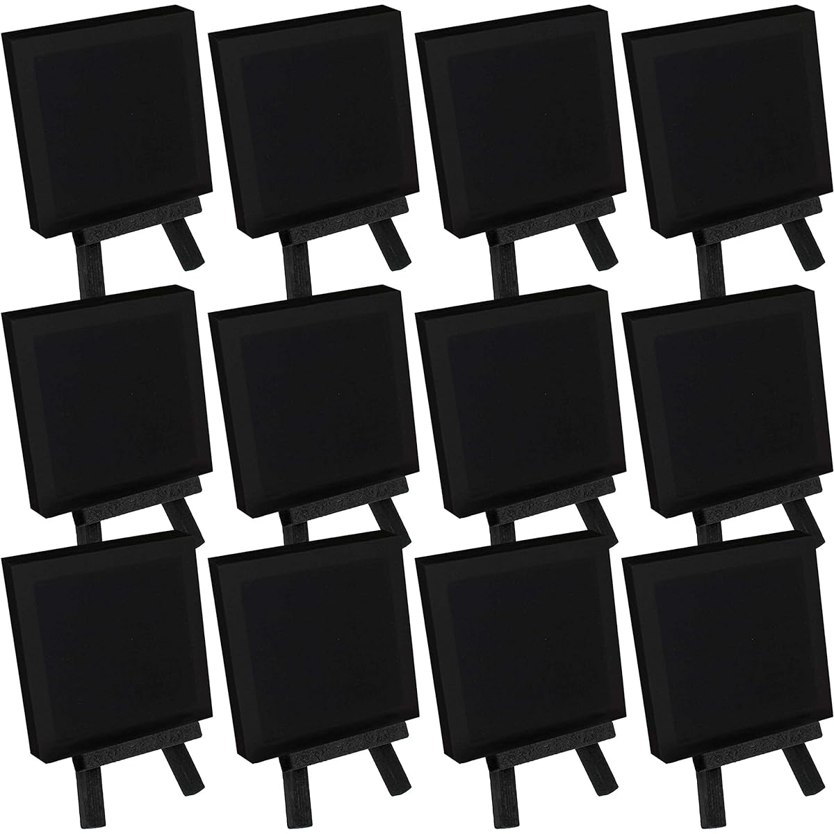 U.S. Art Supply 3" x 3" Stretched Black Canvas 5" Mini Black Wood Display Easel Kit (Pack of 12) Artist Tripod Tabletop Holder Stand Painting Party Kids Crafts Oil Painting Acrylic Paint Signed Photo