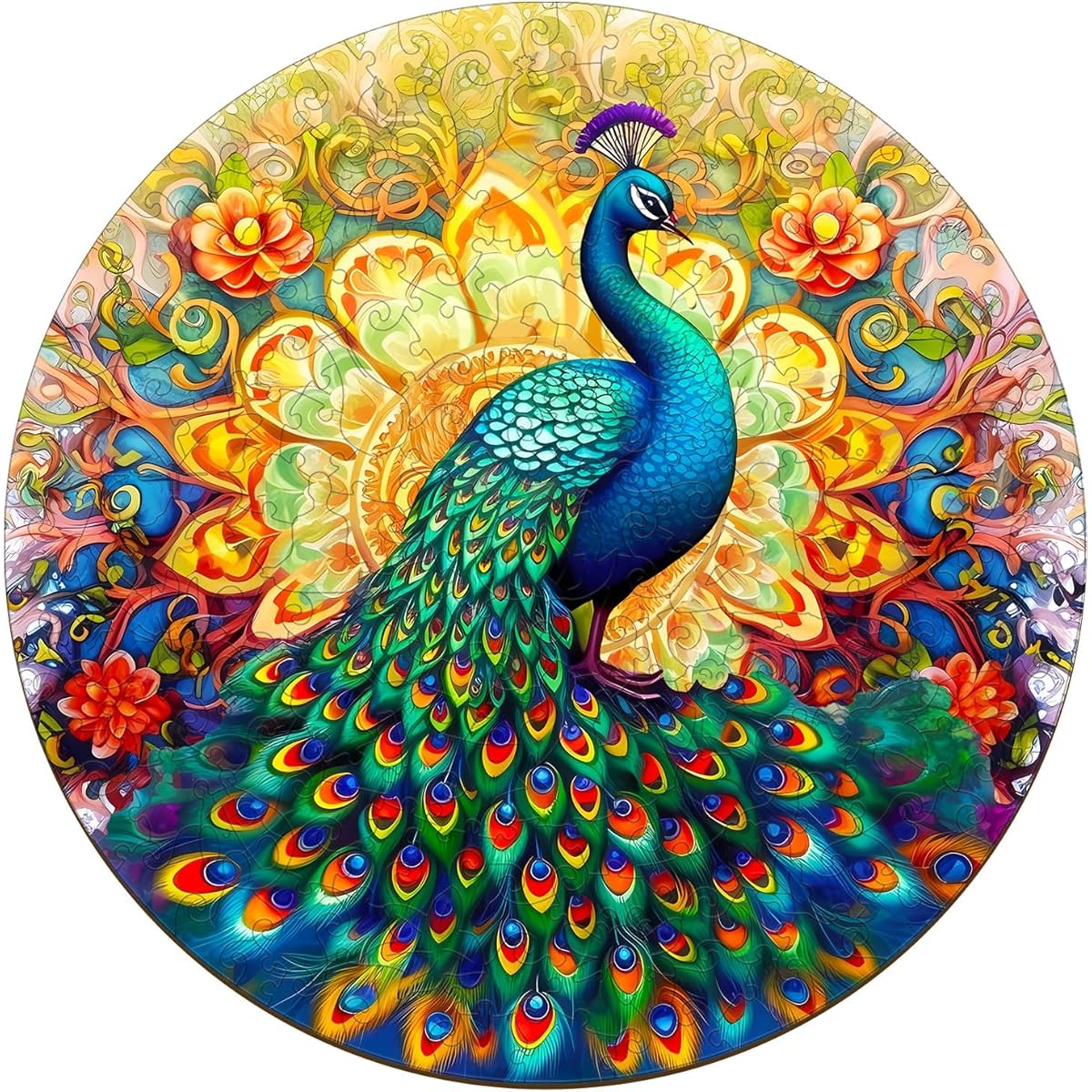 Wooden Puzzle for Adults Mandala Peacock Wooden Puzzle Unique Color and Shape Wooden Jigsaw Puzzle Perfect for Christmas Birthday Gift (M-11.8 x 11.8 Inch 200 Pieces)