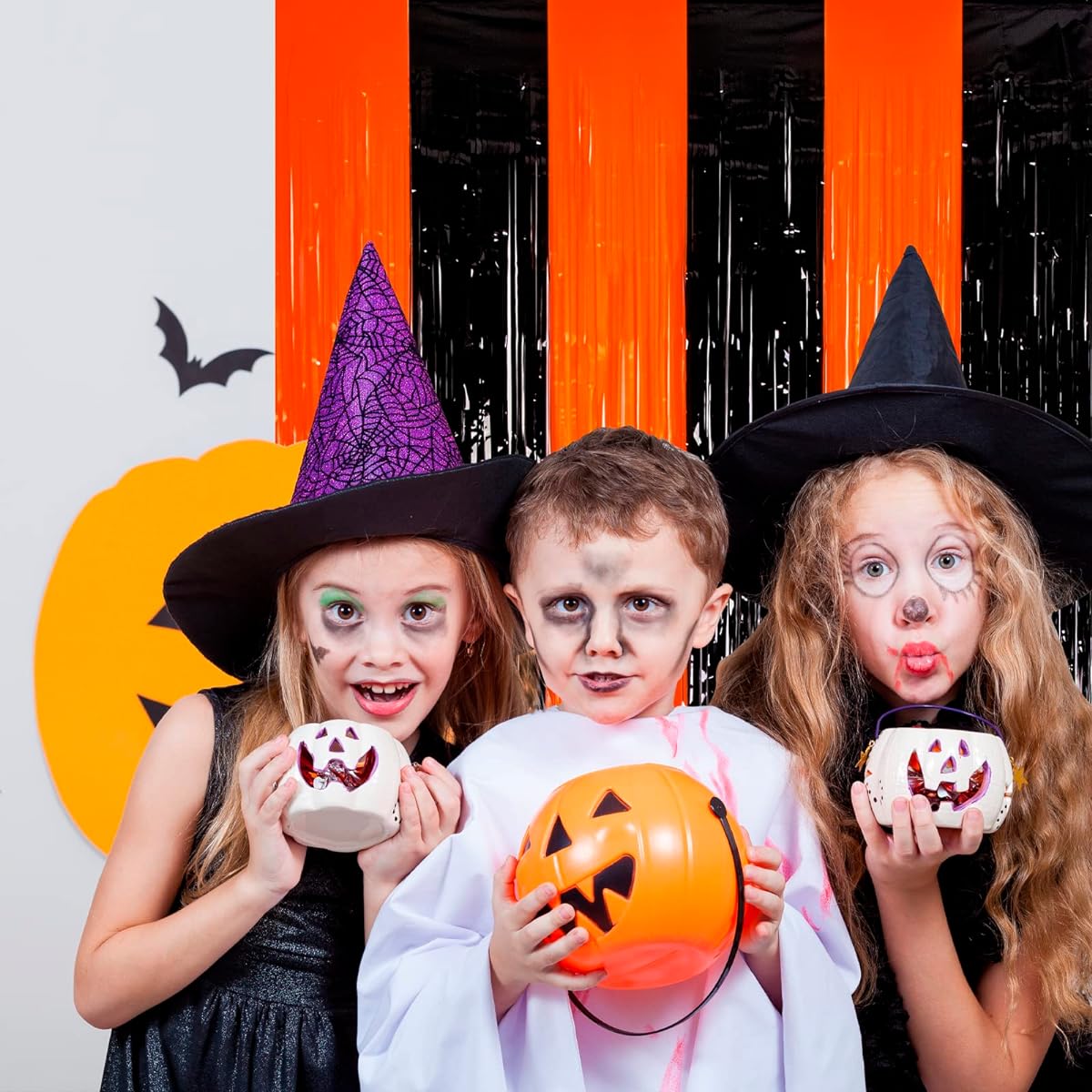 LOLStar Halloween Party Decorations Orange Black Photo Booth Props 3.3 x 6.6ft Halloween Foil Fringe Curtain Halloween Party Photo Backdrop Halloween Streamer Halloween Birthday Party Decorations
