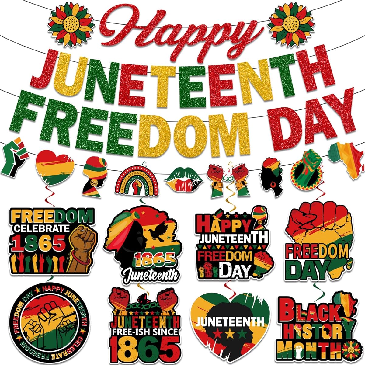 Juneteenth Party Banner Hanging Swirl