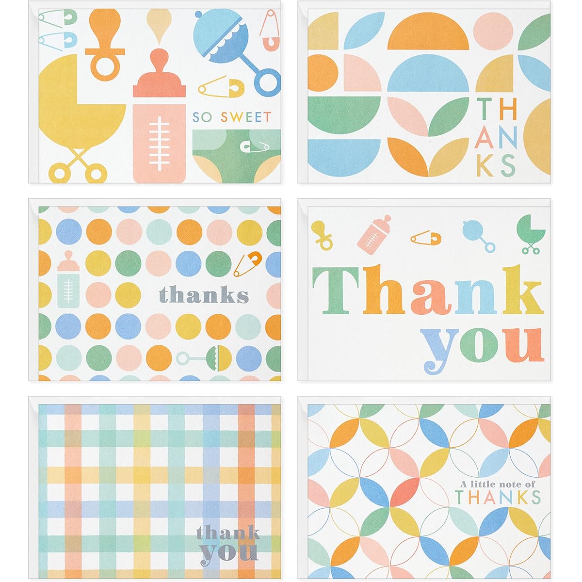 Hallmark Thank You Cards Assortment for Babies, Retro Pastel 48 Cards with Envelopes