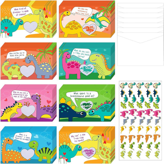 40 Pack Dinosaur Scratch Off Valentine Joke Cards for Kids with Envelope Stickers Dinosaur Valentine's Day Exchange Scratch Off Funny Joke Cards for School Classroom Exchange Gift Game Party Favors