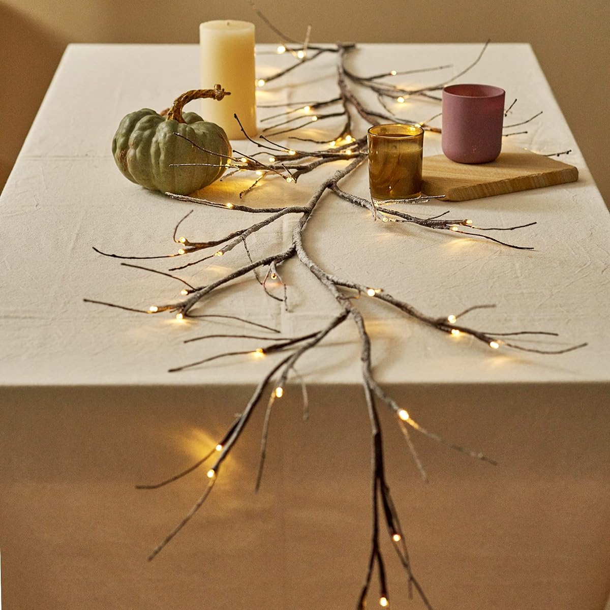 MIYA LIFE Christmas Snowy Branch Garland String Lights 6ft 48 LED Battery Operated Lighted Twig Vine Winter Festive Party Mantle Fall Thanksgiving Fireplace Decoration Indoor Outdoor