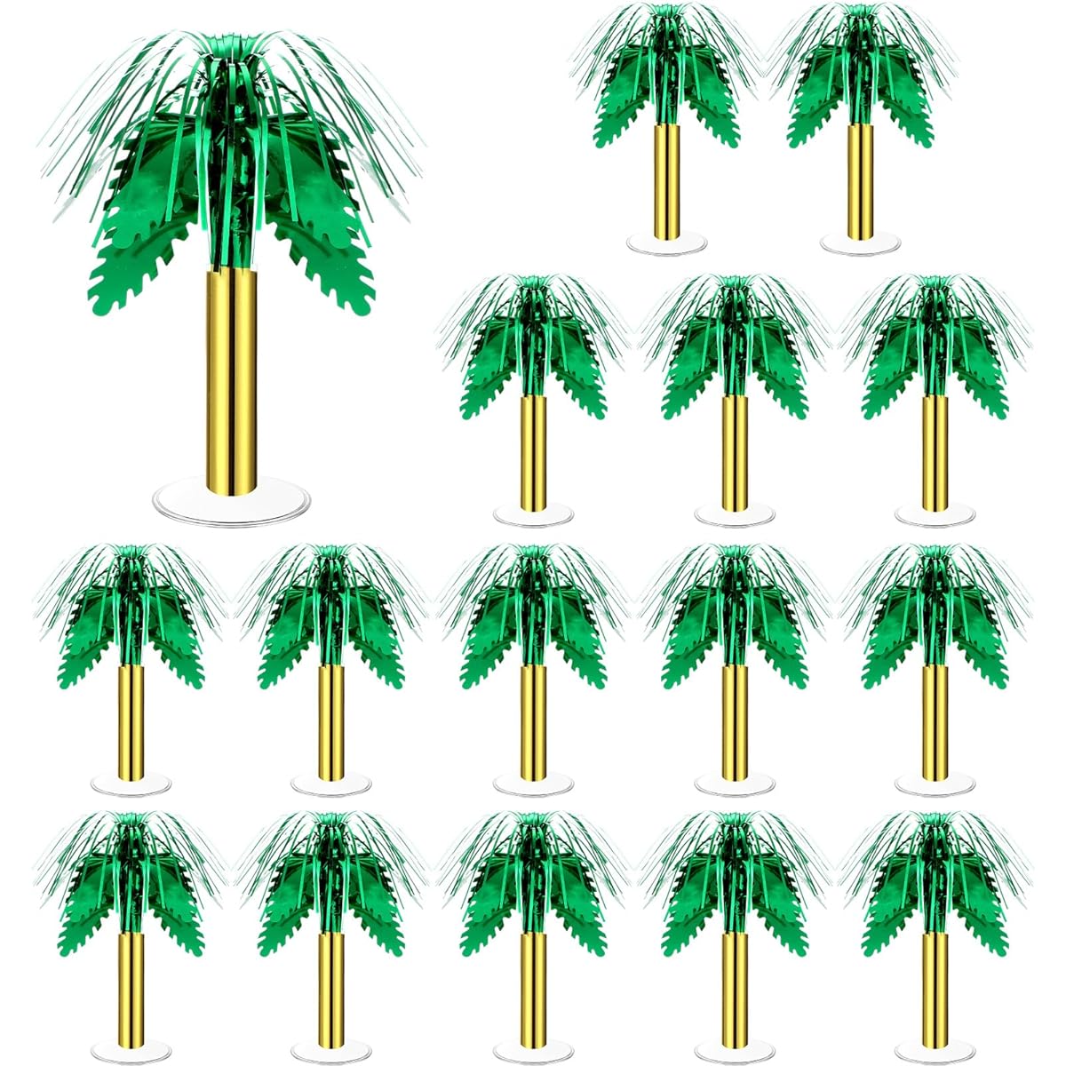 Therwen Palm Tree Centerpieces Hawaiian Party Supplies Mini Foil Palm Tree Table Decorations for Jungle Safari Luau Summer Pool Beach Party (16 Pieces)