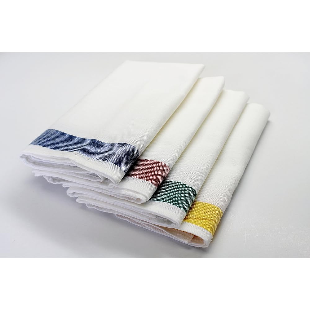 Made in Japan, linen blend glass towel, 50% cotton, 50% linen, 40 x 70, for professional use, for commercial use [10 pieces] (blue border)