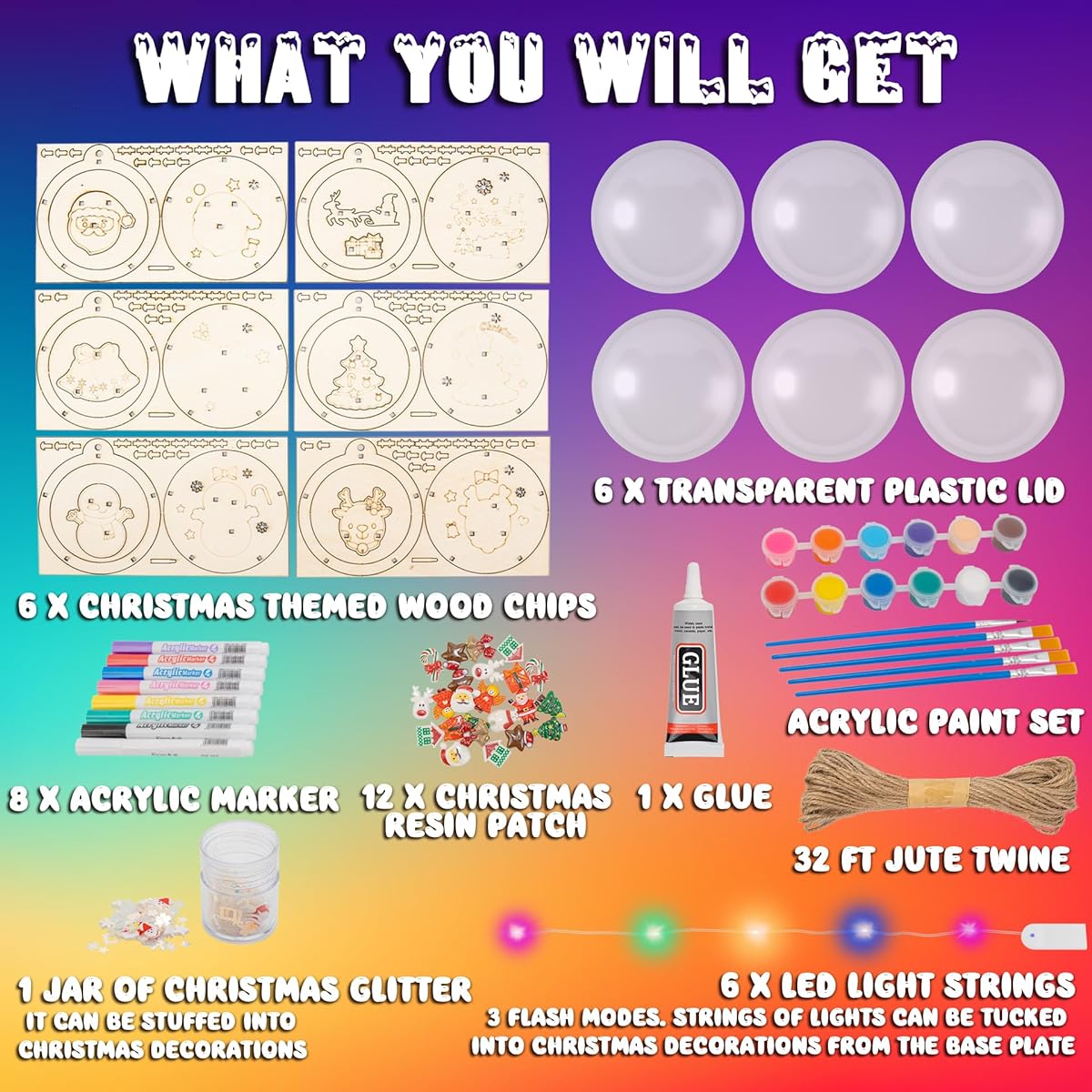 FTBox Christmas Wooden Craft Kit for Kids Arts & Crafts Gifts Boys Girls Craft Activities Painting Art Toys for 6 7 8 9 10 11 12 Years Old (With Christmas and Lights)