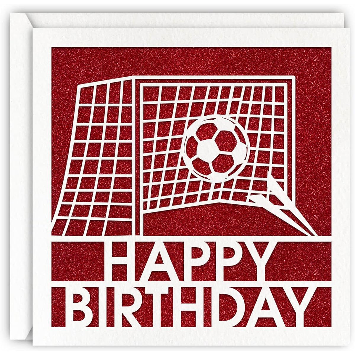 Red Soccer Birthday Card Glitter Sports Laser Cut Greeting Card for Girls Boys Men Women