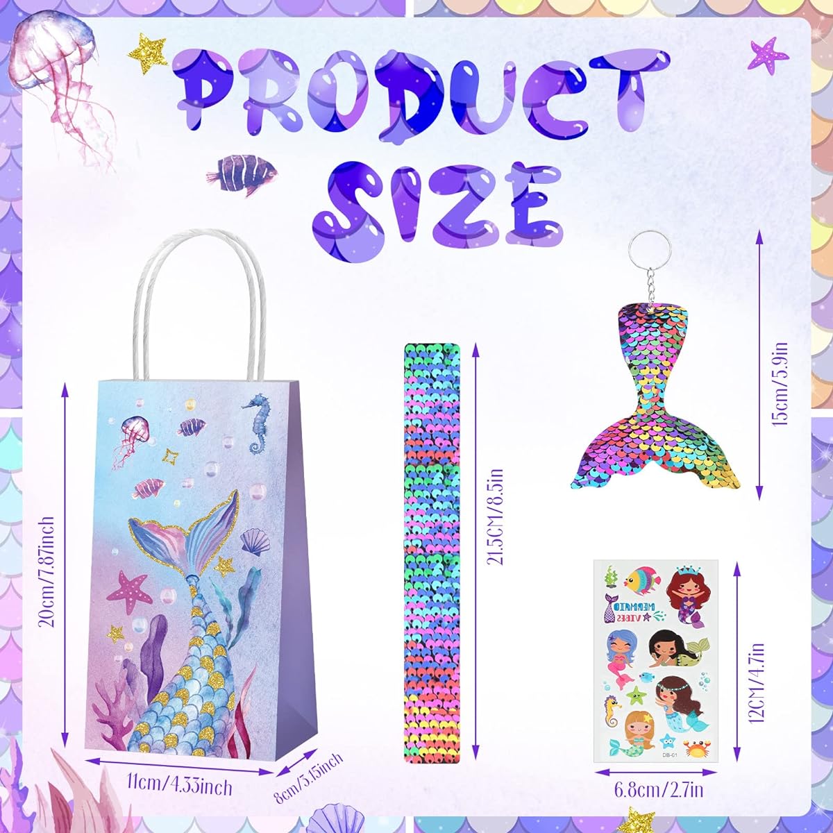 48 Piece Mermaid Party Favors Set Mermaid Pinata 12 Mermaid Gift Bags 12 Sequin Slap Bracelets 12 Mermaid Tail Keychains 12 Mermaid Tattoos Girls Birthday Mermaid Theme Party Decorations