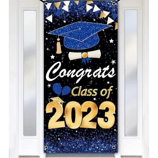 2023 Graduation Decorations Class of 2023 Banner Congrats Graduation Door Banner Graduation Party Decorations 2023 Front Door Porch Sign Backdrop Blue Graduation Decorations 2023