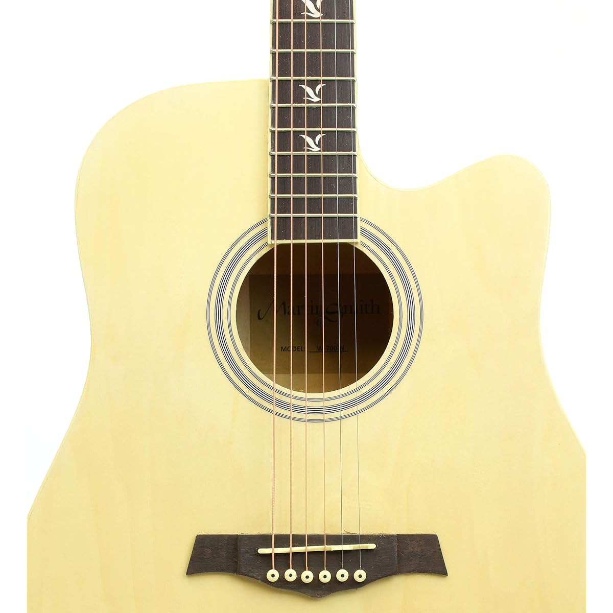Martin Smith Acoustic Guitar Beginner Guitar Set Cutaway Natural (Tuner, Guitar Bag, Stand, Guitar Strings, Holder)