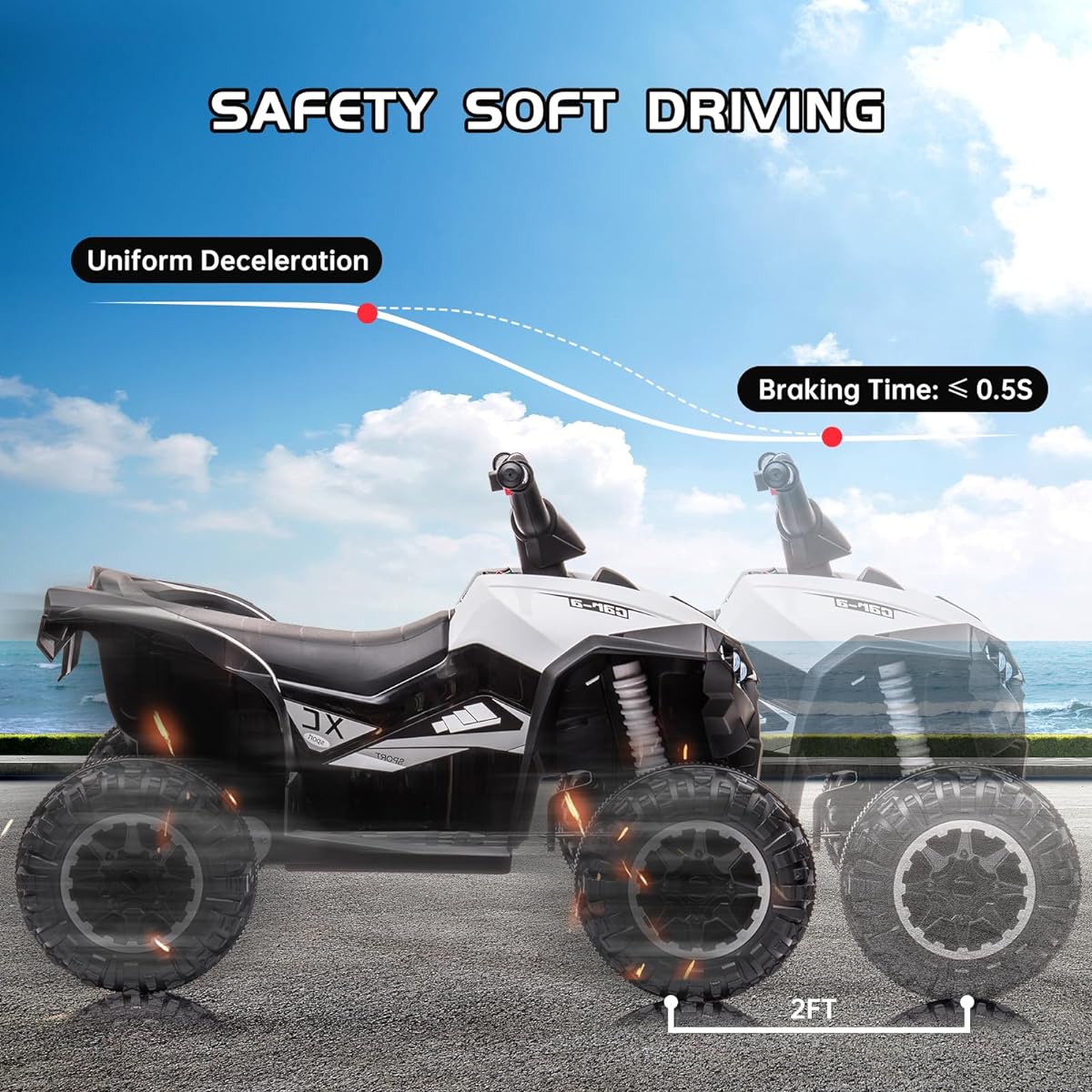 ACONEE Kids ATV 12V 4 Wheeler Battery Operated Quad Toy with Music Horn High and Low Speed LED Light Electric Ride-On Toy Soft Start Boys Girls Gift Ride (White)