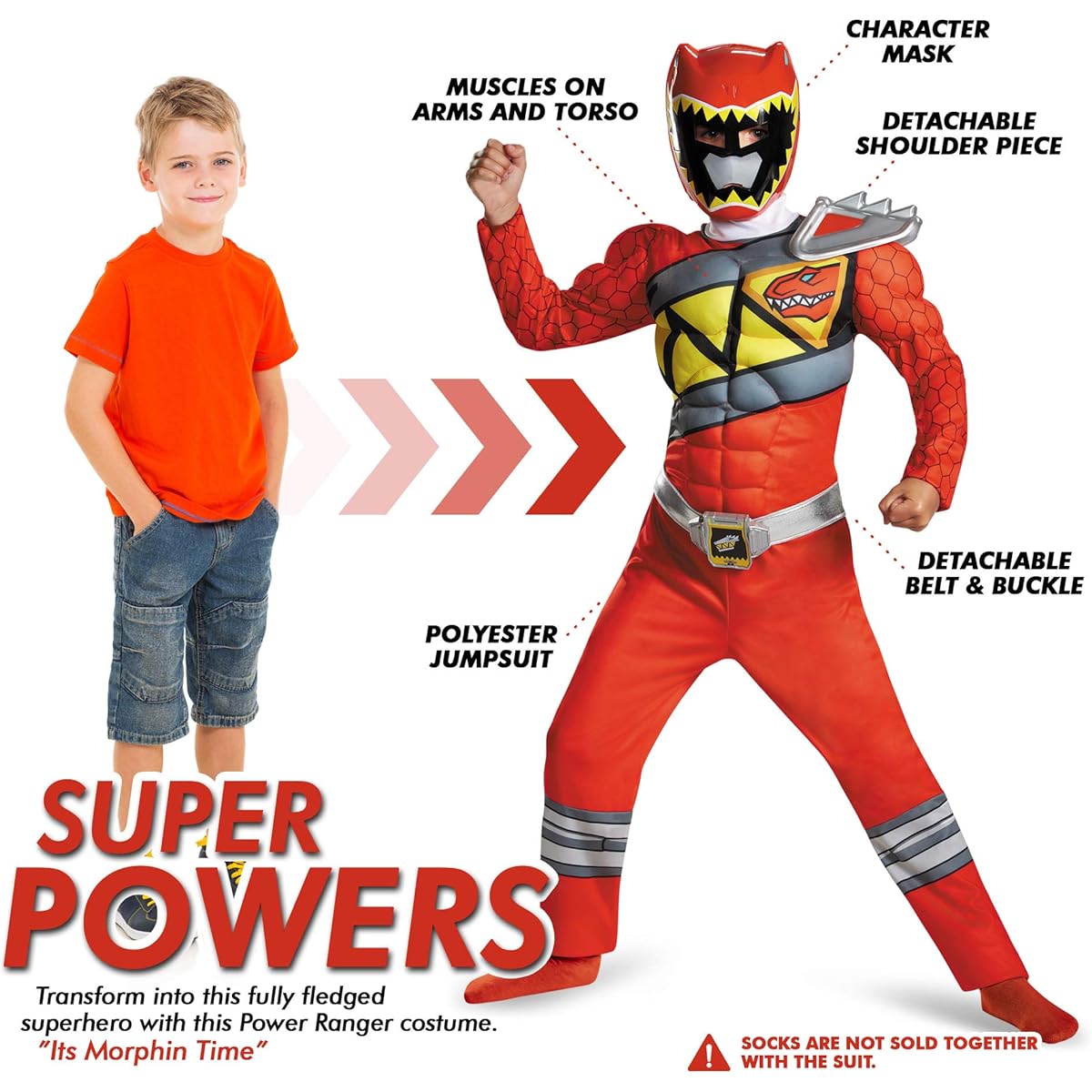 [Disguise] Power Rangers Dino Charge: Red Ranger Muscle Child Costume Power Rangers Dino Charge: Red Ranger Muscle Child Costume for Halloween Size: Small (4-6)
