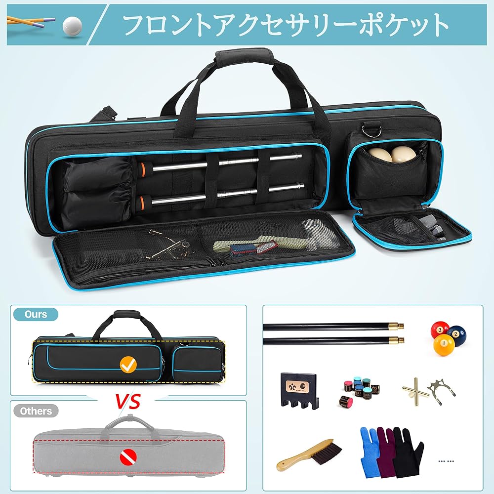 GOBUROS Billiard Cue Case Pool Cue Case Holds 4 Bats and 4 Shafts Pool Cue Bag Pool Cue Case 1/2 Billiard Cue Bag