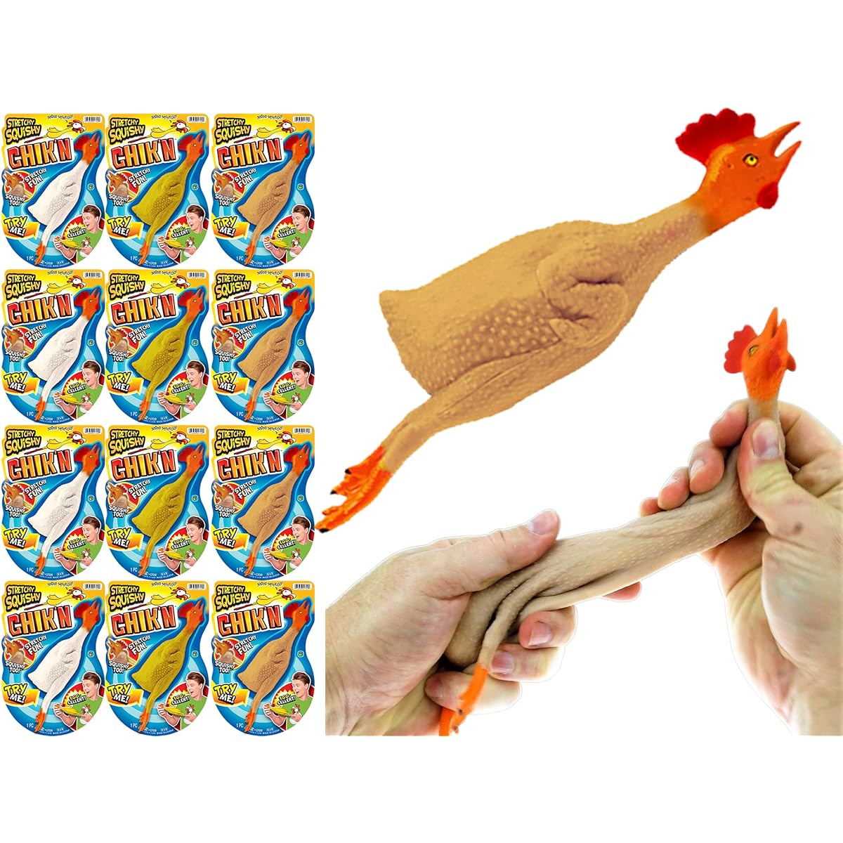 JA-RU Super Stretch & Squishy Chicken Toys (12 Chicken Assortment) Rubber Chicken Funny Gag Squishy Toys for Kids Teens Adults Novelty Party Favors Pinata Fillers Christmas Stocking Stuffers. 1709-12