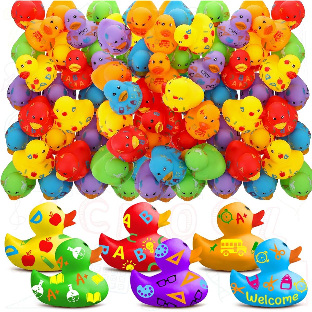 Back to School Gifts, Student Gifts, 2" Back to School Rubber Ducks, Mini Rubber Ducks, First Day of School Party Supplies, Floating Ducks, Bath Toys for Boys and Girls, School Classroom Exchange Prizes (48 Pieces)