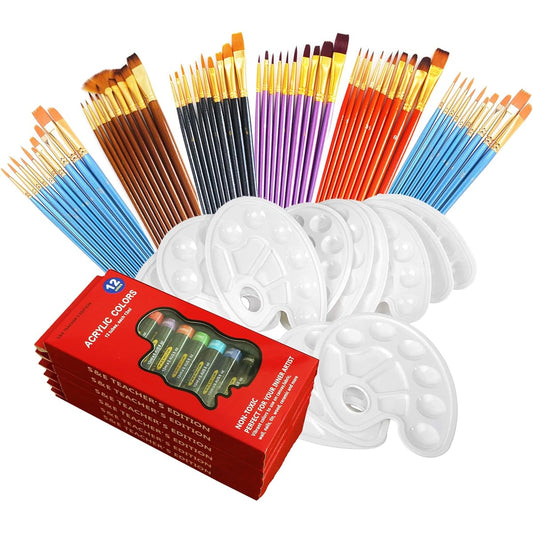 Paint Brush Set 132 Pieces 5x12 Colors 60 Acrylic Paints 12 Paint Brushes Palette for Kids or Adults Create Art Painting