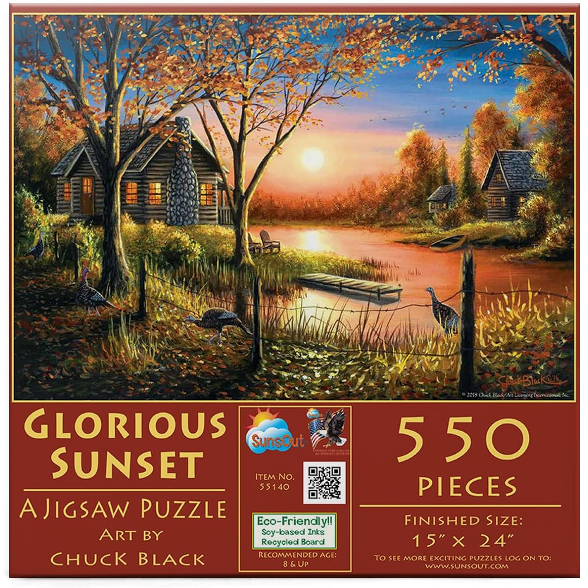Sunsout 2019 Glorious Sunset Artist Chuck Black 550 Piece Cottage/Cabin Jigsaw Puzzle