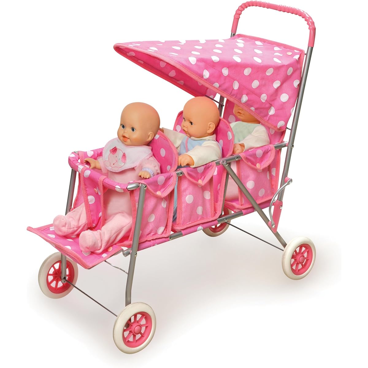 Badger Basket Triple Doll Stroller in Pink Polka Dots