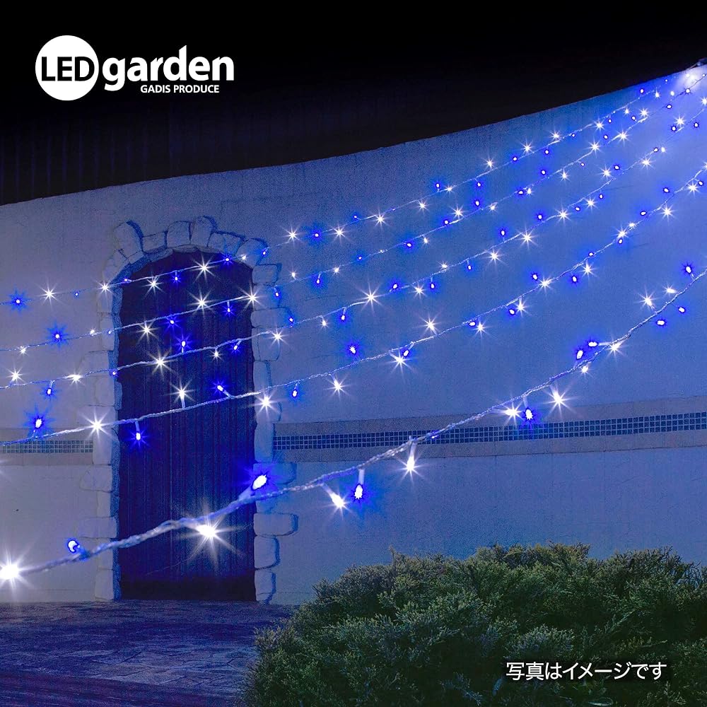 Takasho Garden Light Illumination Long Curtain 250 Bulbs White & Blue Total Length: Approx. 6.2m Outdoor Indirect Lighting Waterproof Warm Light PVC Resin LIT-LCA250WB