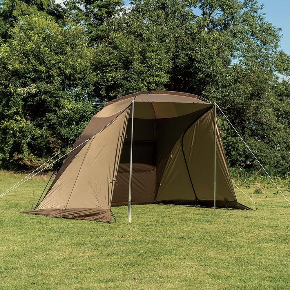 ogawa Camping Outdoor Car Side Tent Car Side Shelter 2 [2 Person] 2337 Sand Beige x Dark Brown & Tent Tarp Pole AL Ratchet Pole 210cm (4 Pieces) 3046 [Set Purchase]