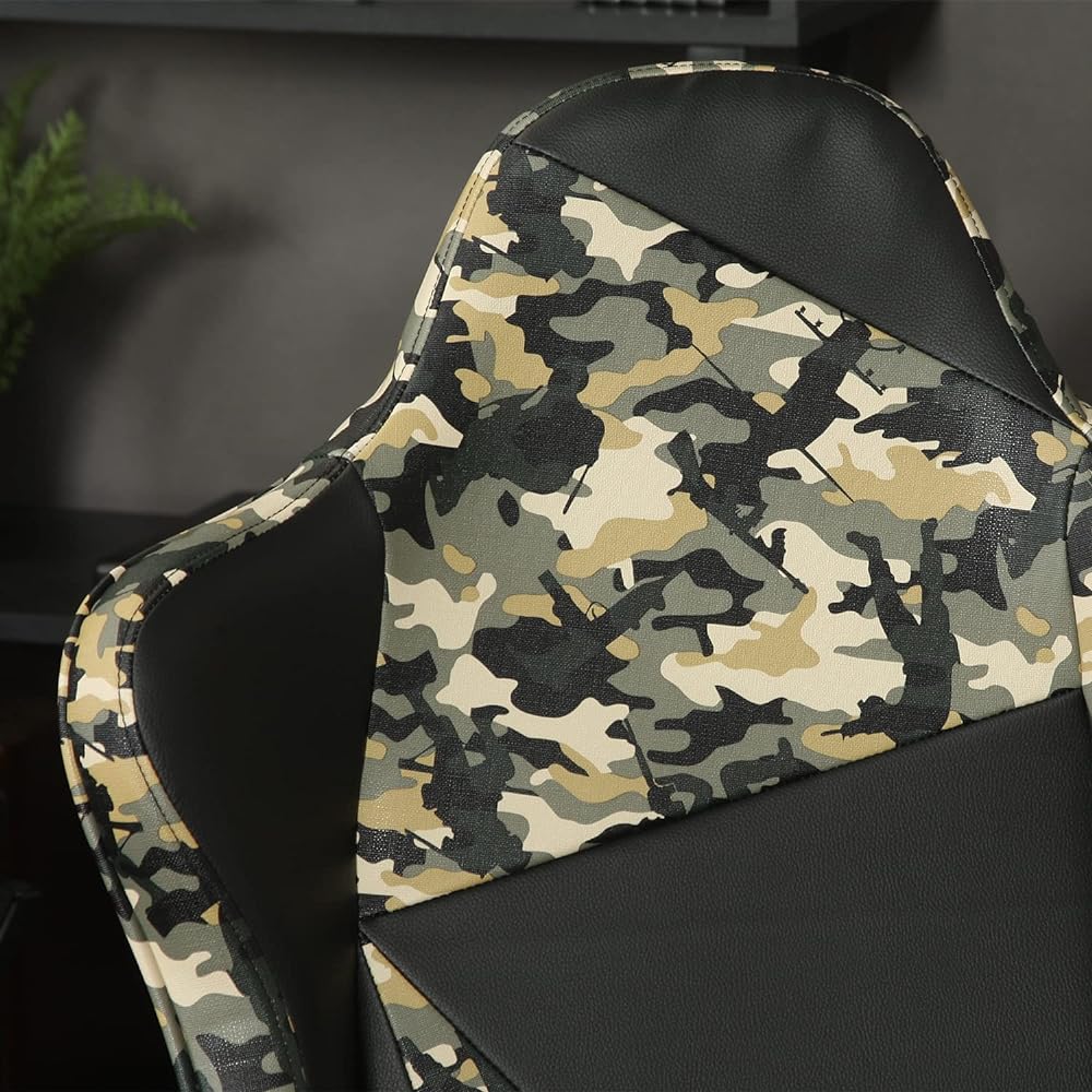 Fuji Boeki Gaming Chair Desk Chair Width 68.5 x Depth 59 x Height 115~122.5cm Yellow Reclining Function With Footrest Camouflage Pattern Oribe 19853