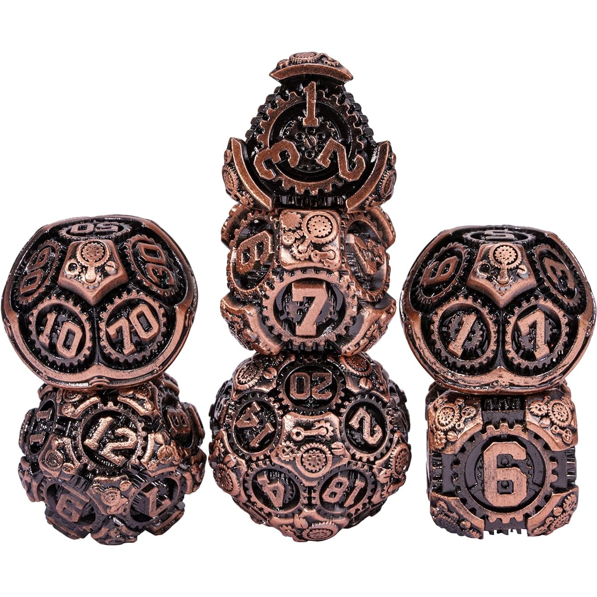 IUSTIDIE Metal Dice Set D&D 7 Dice DND Dice Metal Gear Dice with Dice Gift Bag for DND Dungeons and Dragons Role Playing Game Antique Copper