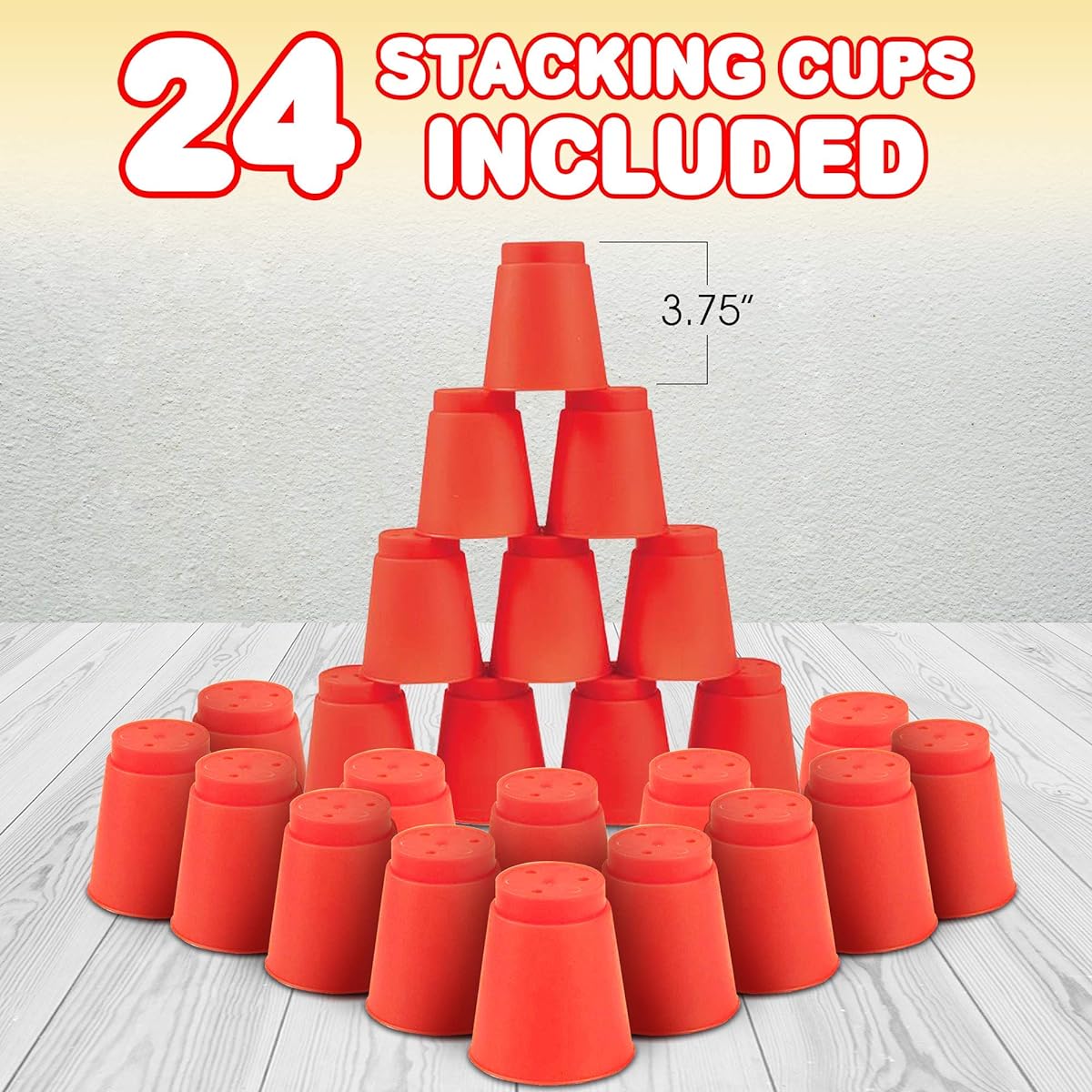 Gamie Stacking Cup Game - 18 Fun Challenges and Water Timer - 24 Stacking Cups - Sturdy Plastic - Classic Family Game - Great Gift for Boys and Girls - Loaded with Fun