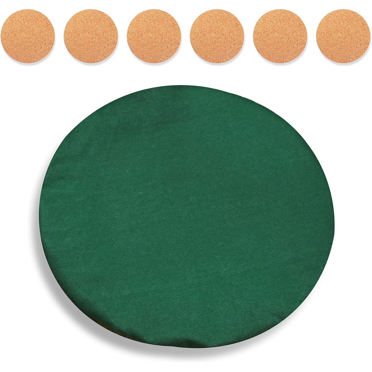 Katai Poker Table Cover 36-48 Inch Round Green Felt Casino Style Game Night Noise Reduction Anti-Slip with 6 Cork Drink Coasters