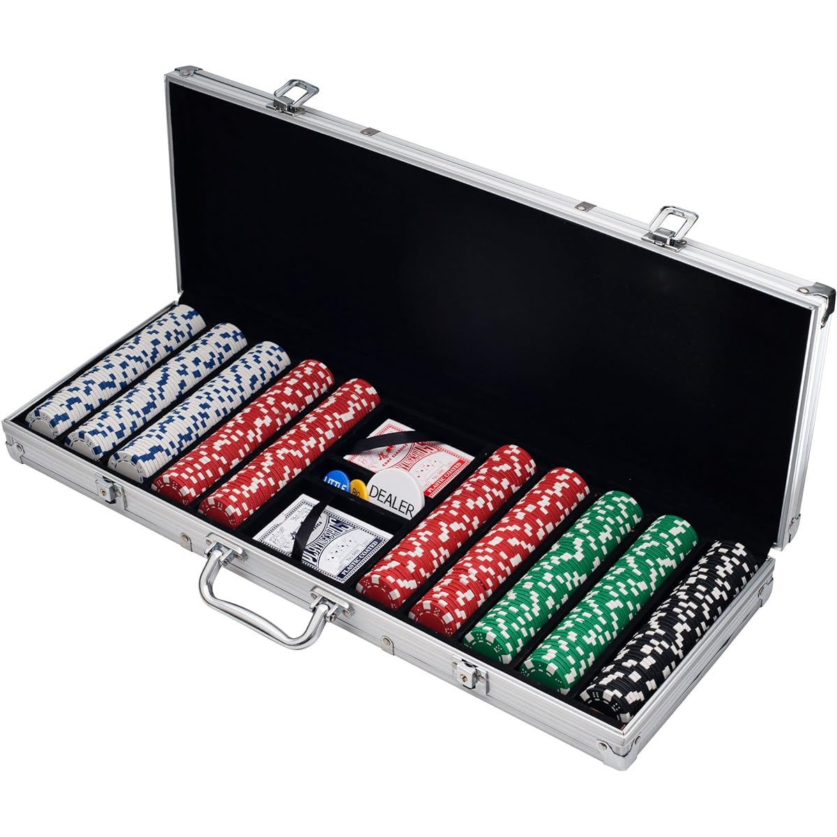 Trademark Poker Poker Chip Set Texas Hold'em Blackjack Gambling Carry Case Card Button Dice Style Casino Chips 500 Pieces (11.5g) Silver