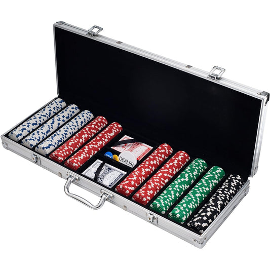 Trademark Poker Poker Chip Set Texas Hold'em Blackjack Gambling Carry Case Card Button Dice Style Casino Chips 500 Pieces (11.5g) Silver