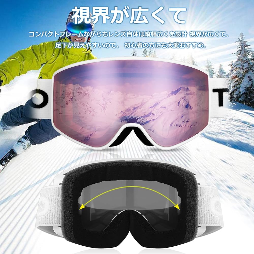 [TOYOSO] Ski Goggles, 4 Colors, Anti-Fog, Wide View Lens, OTG, Snow Goggles, Snowboard Goggles, Sports Goggles, Goggles, Compatible with Glasses, Windproof, Snowproof, Anti-Fog, UV Protection, Unisex for Adults and Men