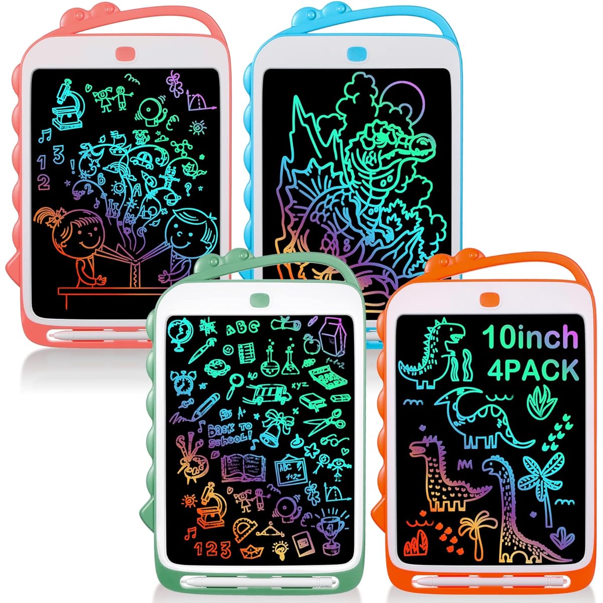Jenaai 4Pcs LCD Doodle Board 10 Inch Kids Writing Tablet Colorful LCD Drawing Tablet Electronic Drawing Pad Learning Board for Preschool Toddlers Girls Boys Educational Birthday Gifts, 4 Colors