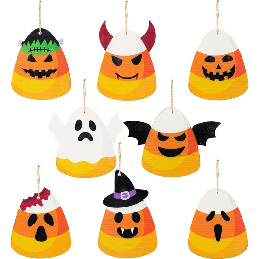 WATINC 25Pcs Christmas Wood Candy Corn Hanging Ornaments Decorations Candy Corn Cutouts for Christmas Party Wooden Gift Tags Decor Craft Pendant Signs for Home Fireplace Tree Wall Decor (8 Styles)